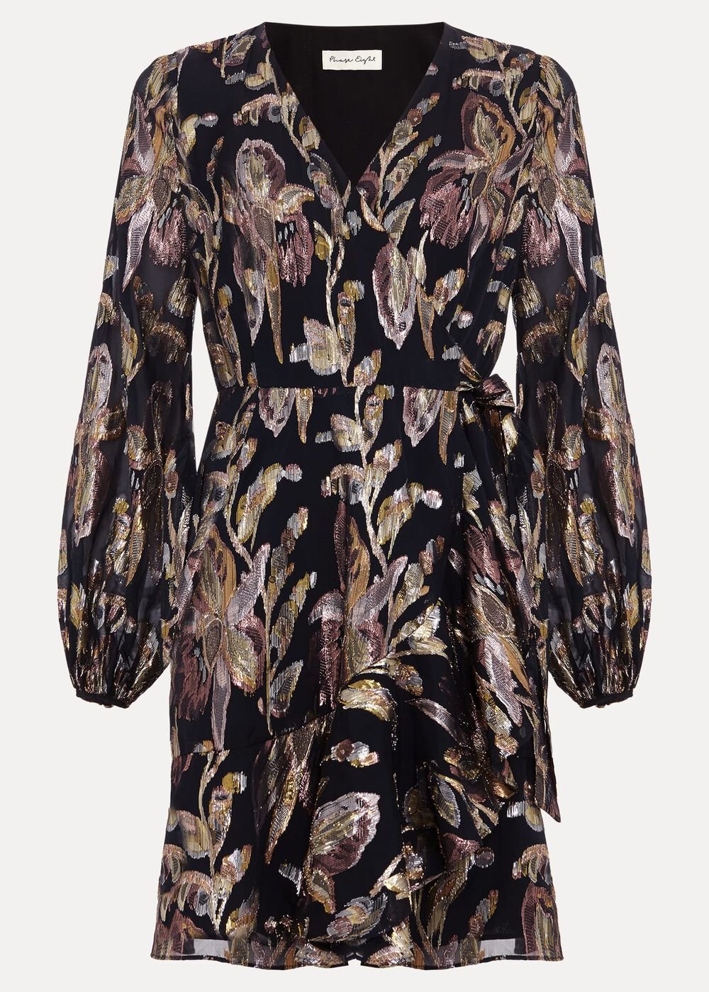 Amelia Navy Foil Wrap Dress Navy