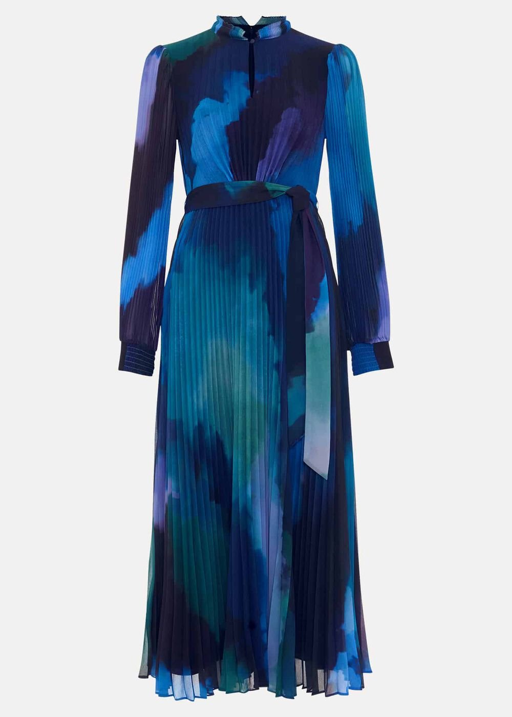 Women's Bright Blue Pleated Midi Dress Multi-Coloured