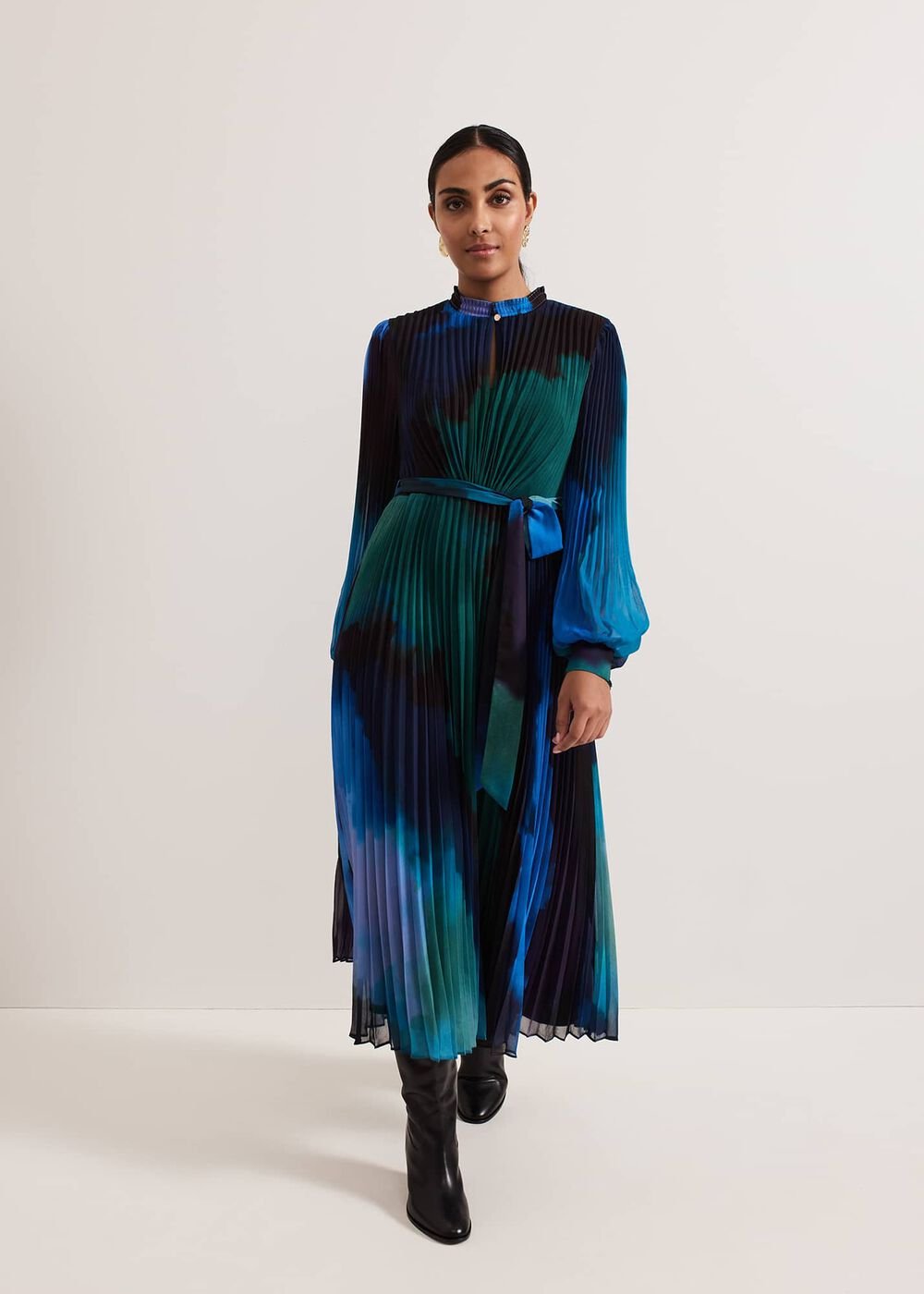 Petite Sophie Pleat Midi Dress Multi-Coloured
