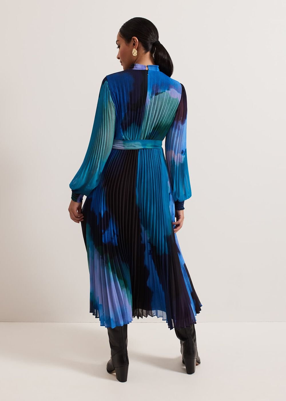 Petite Sophie Pleat Midi Dress Multi-Coloured
