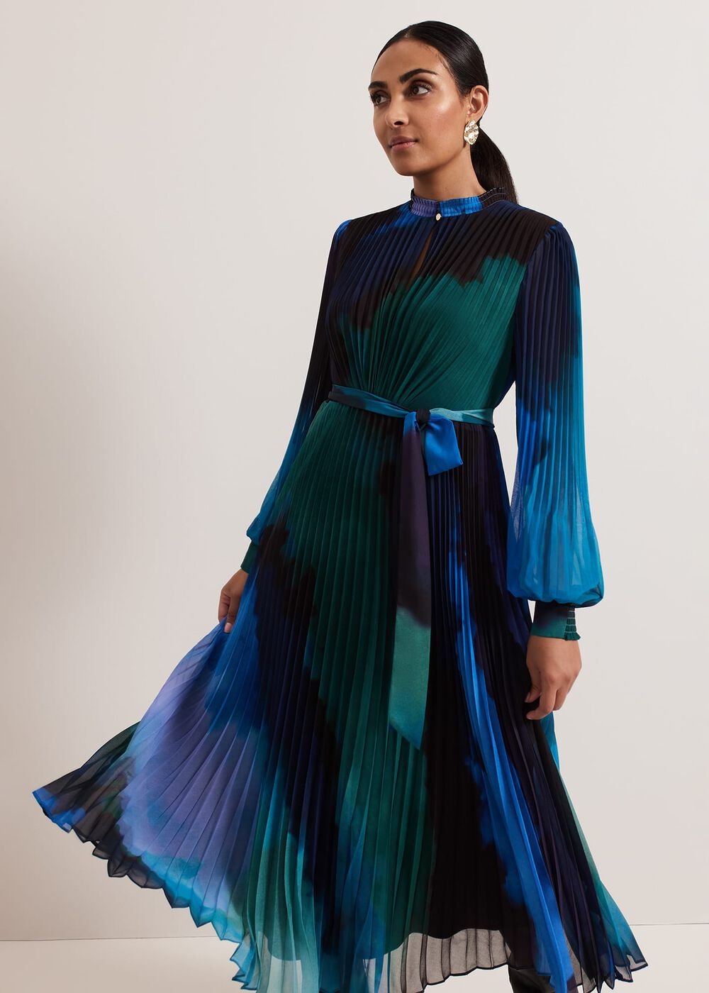 Petite Sophie Pleat Midi Dress Multi-Coloured
