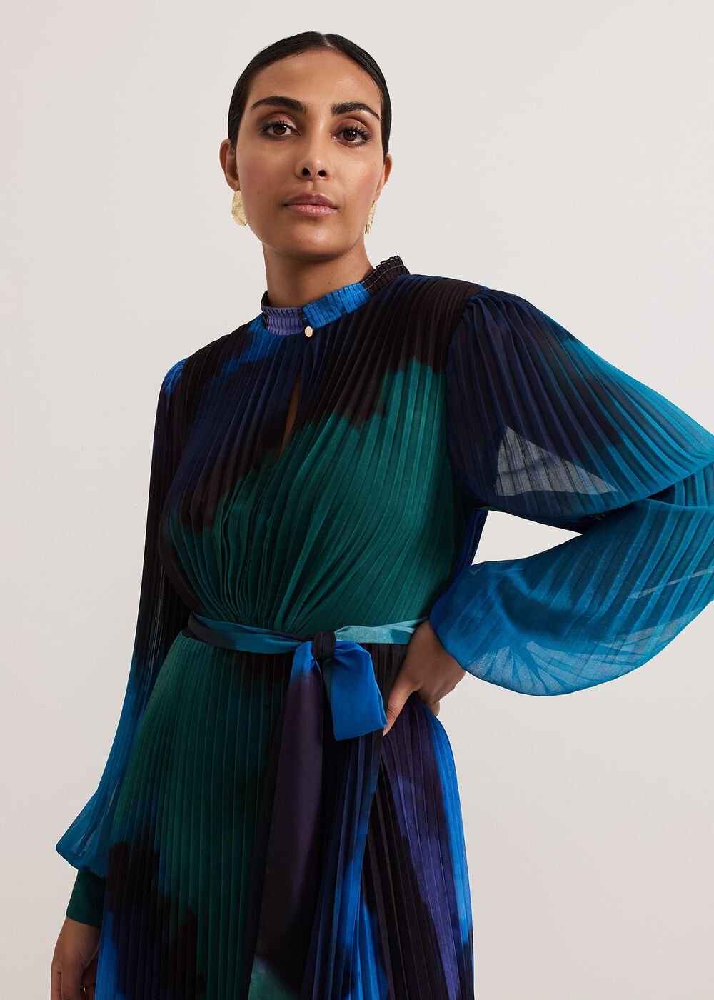 Petite Sophie Pleat Midi Dress Multi-Coloured