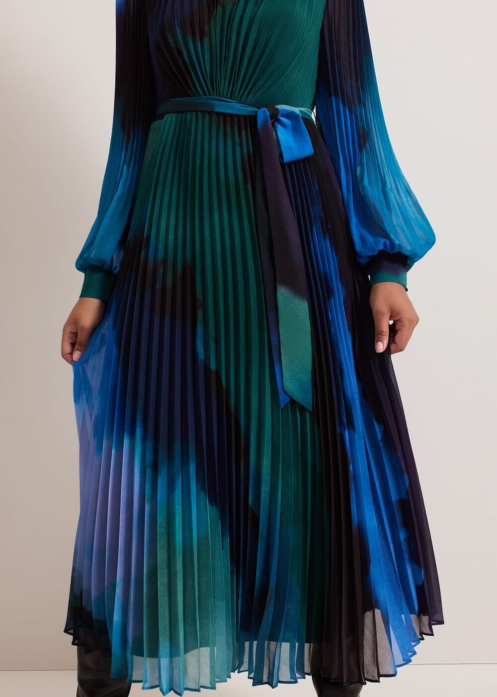 Petite Sophie Pleat Midi Dress Multi-Coloured