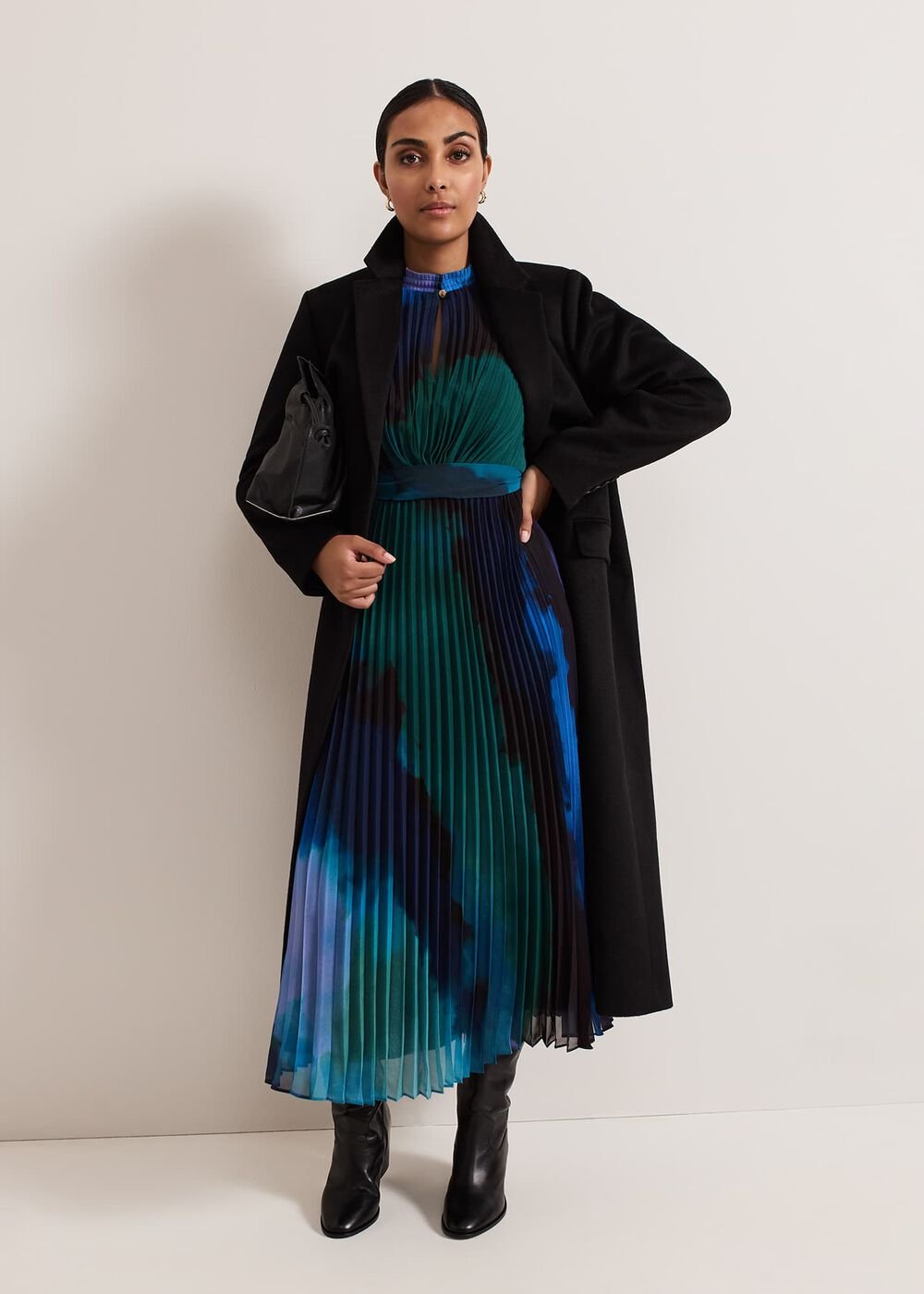 Petite Sophie Pleat Midi Dress Multi-Coloured