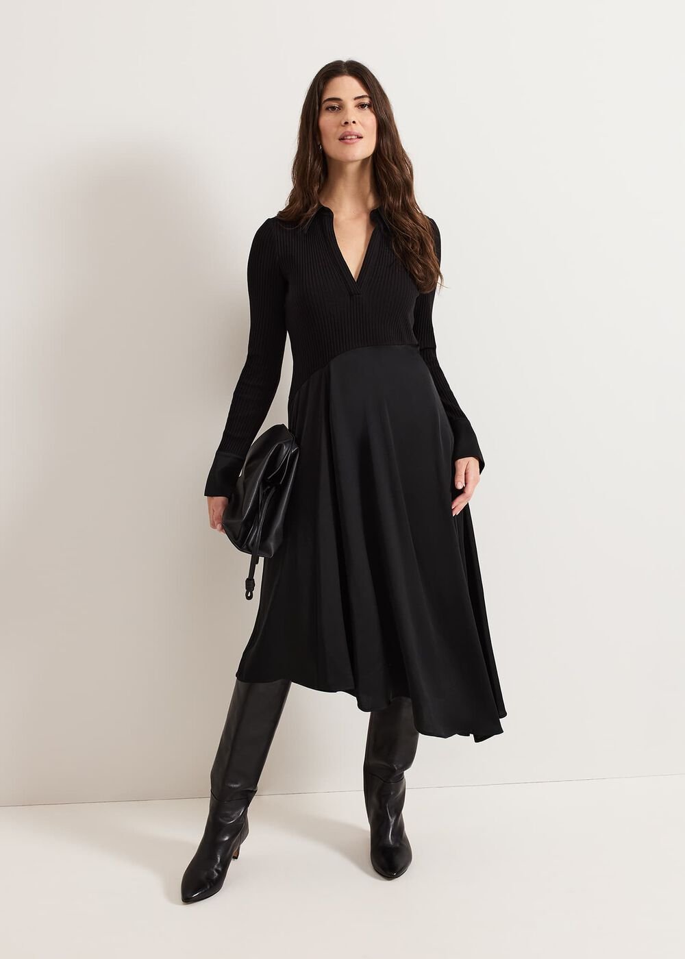 Valeria Black Satin Woven Dress Black