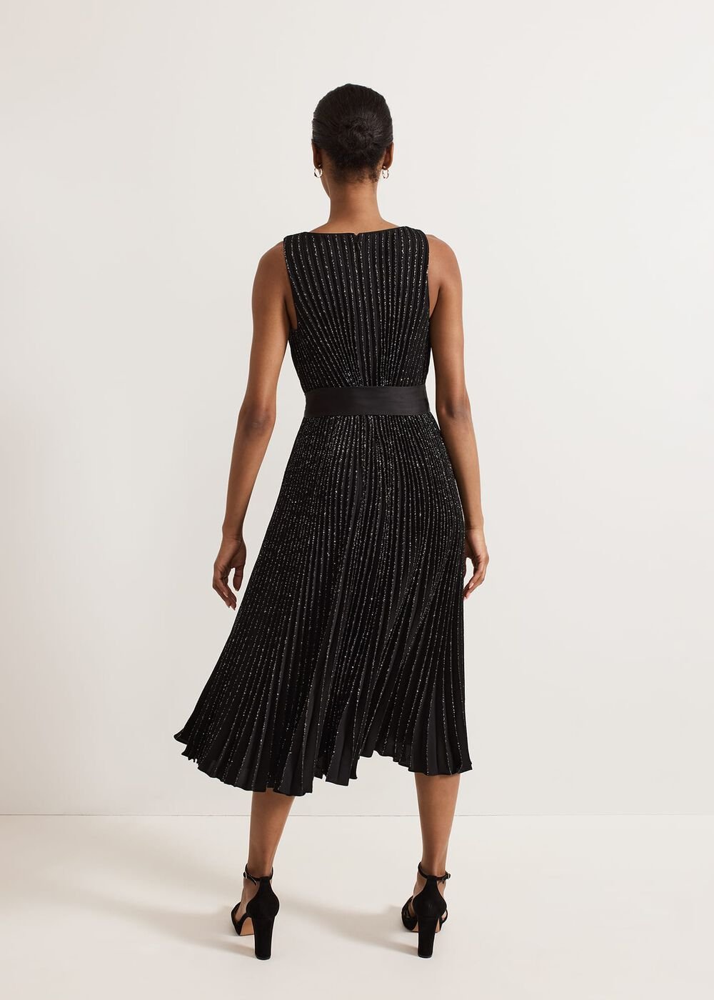 Keleche Glitter Pleat Dress Black