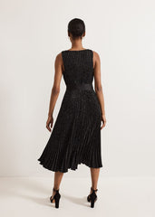 Keleche Glitter Pleat Dress Black