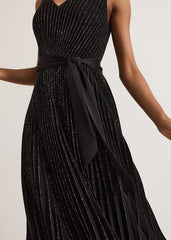 Keleche Glitter Pleat Dress Black