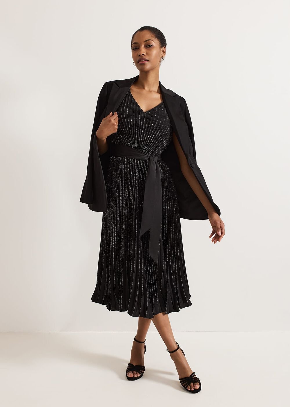 Keleche Glitter Pleat Dress Black