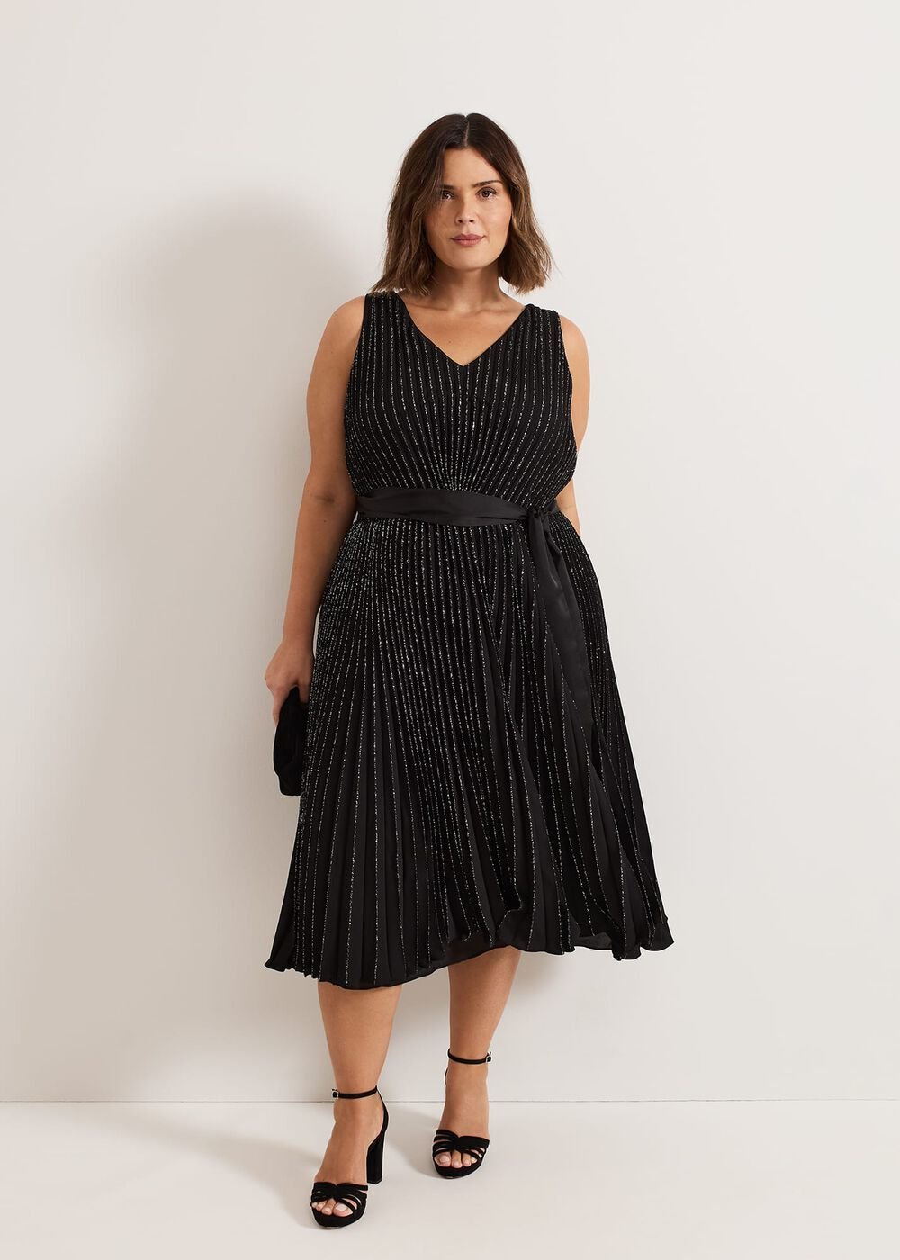 Keleche Glitter Pleat Dress Black
