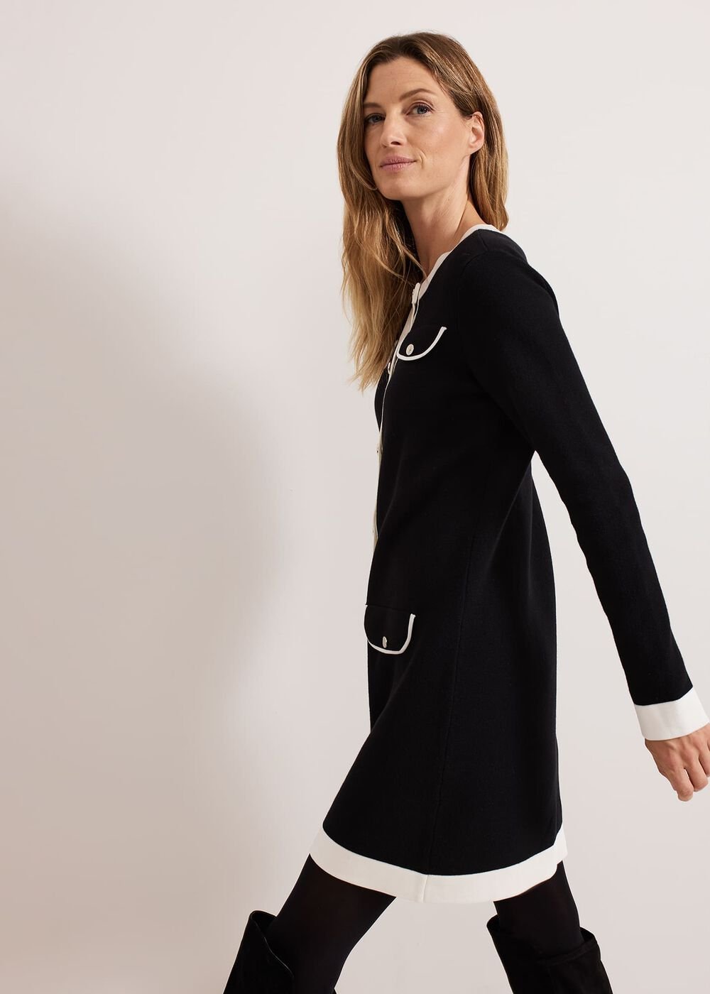 Jenny Pocket Shift Dress Black/Ivory
