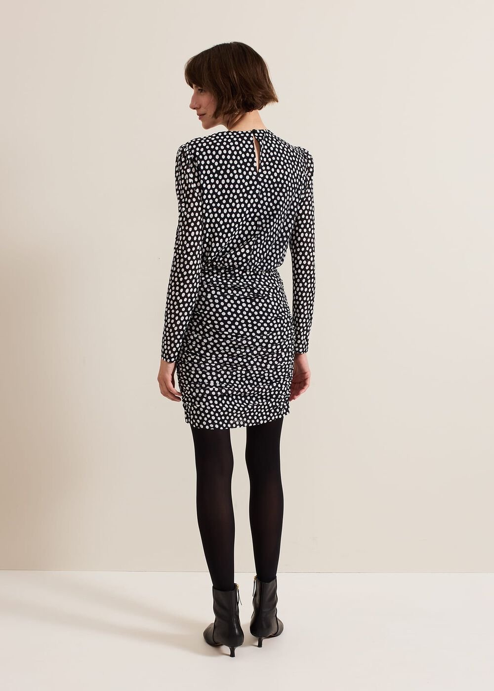 Teodroa Spot Mini Ruched Dress Black