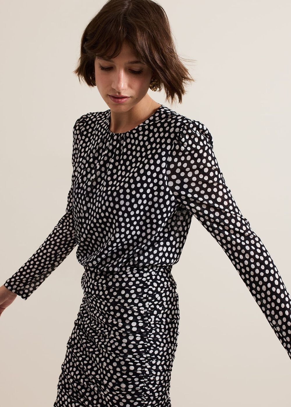 Teodroa Spot Mini Ruched Dress Black