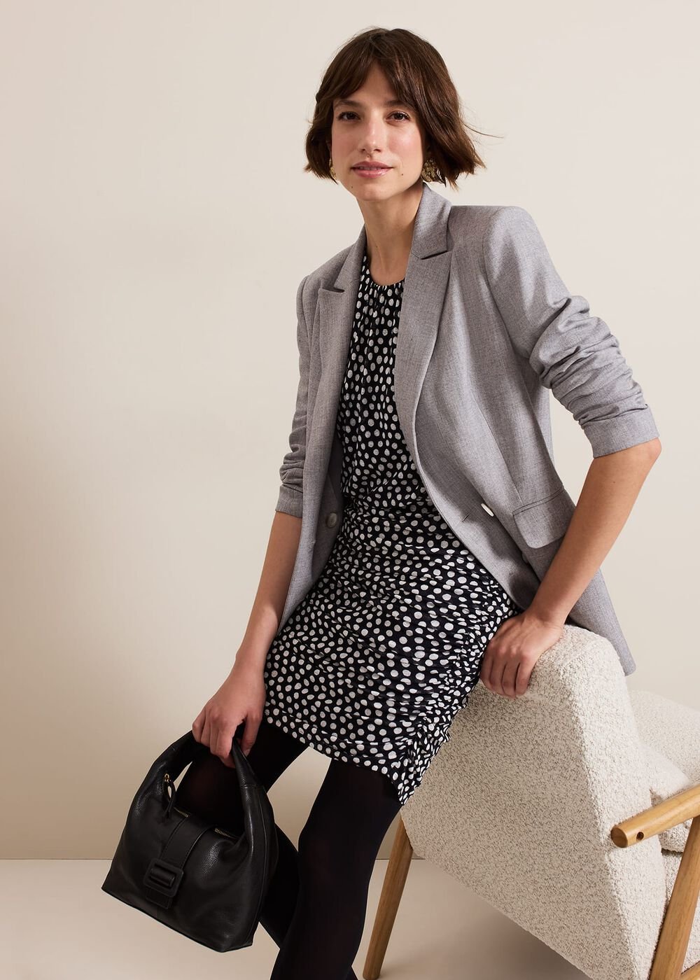 Teodroa Spot Mini Ruched Dress Black