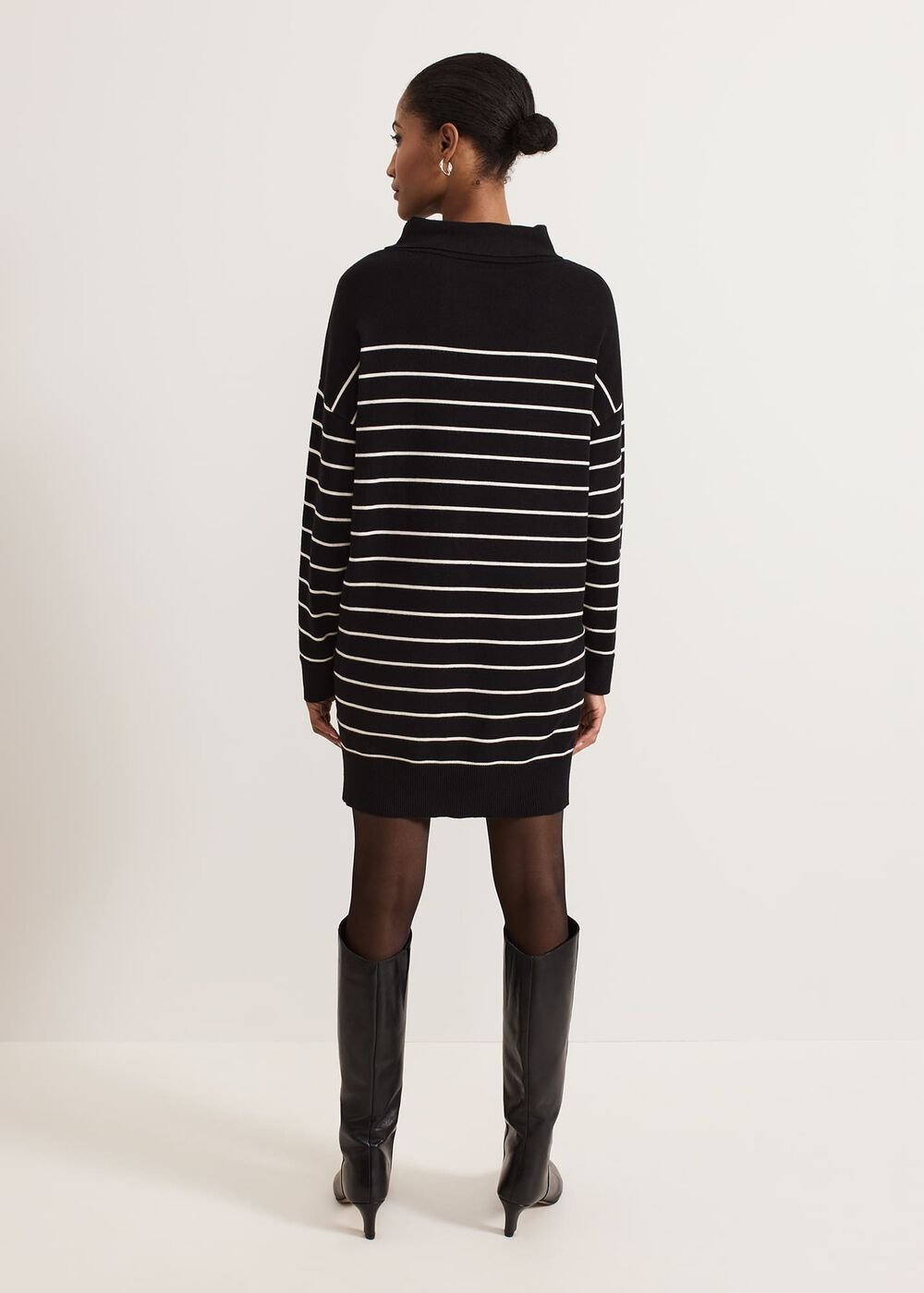 Skylar Stripe Funnel Neck Jumper Dress Black/Ivory