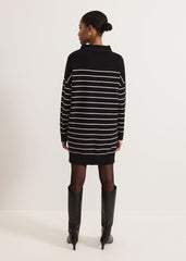 Skylar Stripe Funnel Neck Jumper Dress Black/Ivory