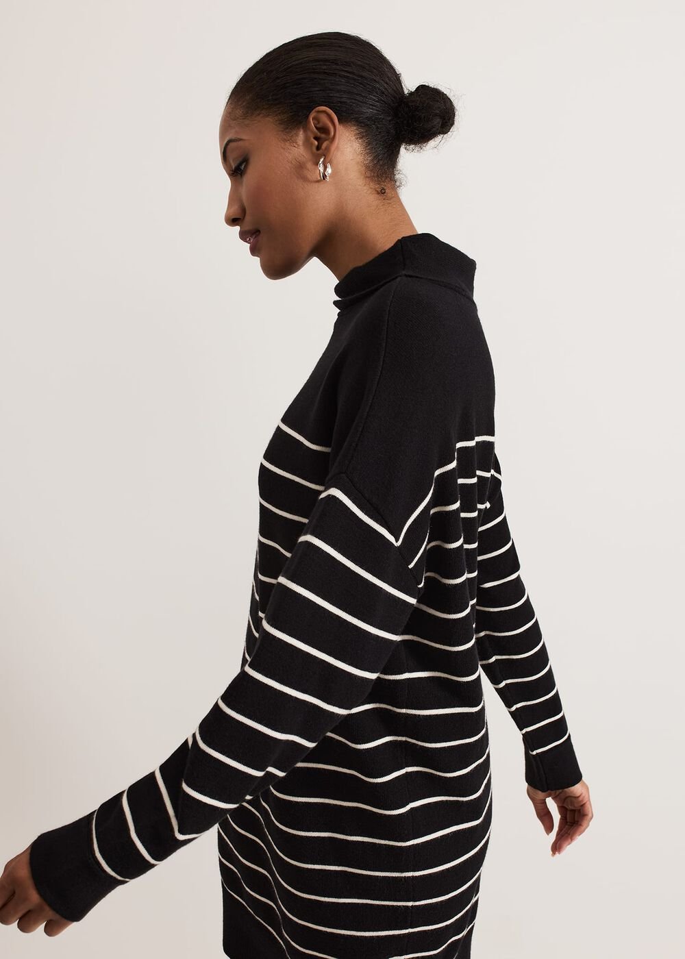 Skylar Stripe Funnel Neck Jumper Dress Black/Ivory
