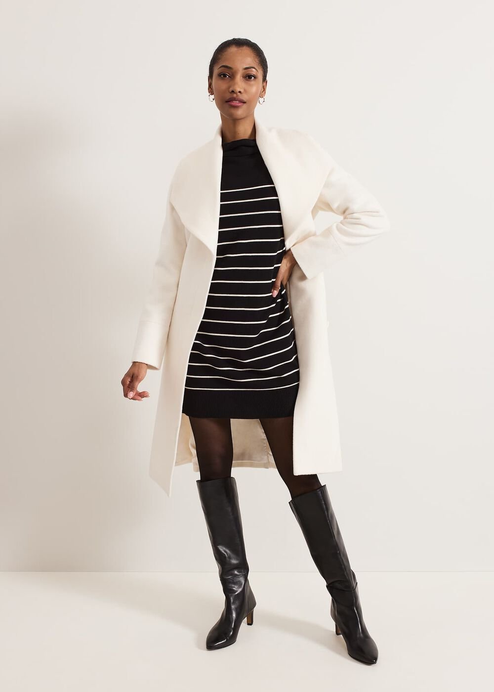 Skylar Stripe Funnel Neck Jumper Dress Black/Ivory