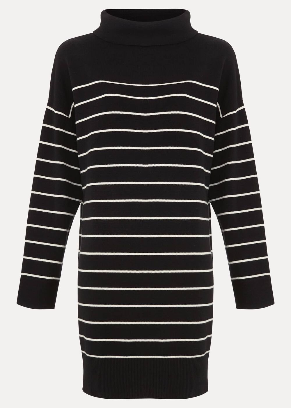 Skylar Stripe Funnel Neck Jumper Dress Black/Ivory