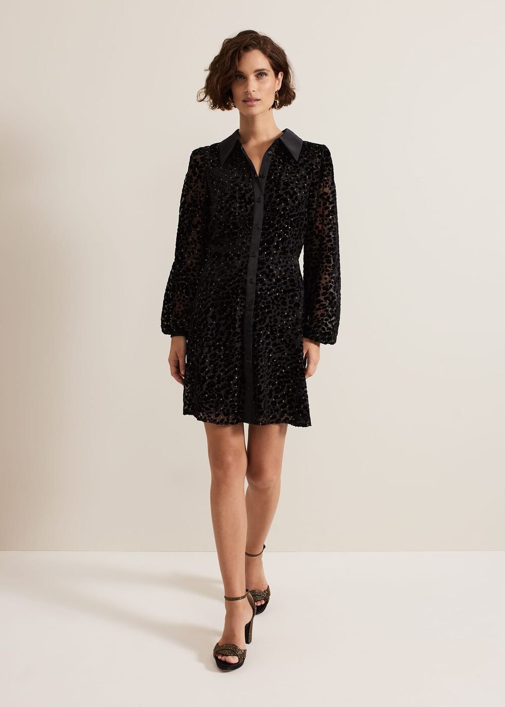 Esin Shimmer Shirt Dress Black