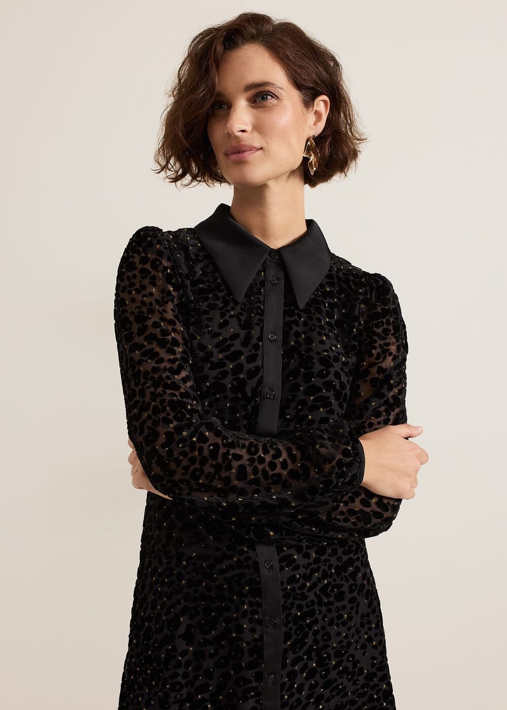 Esin Shimmer Shirt Dress Black