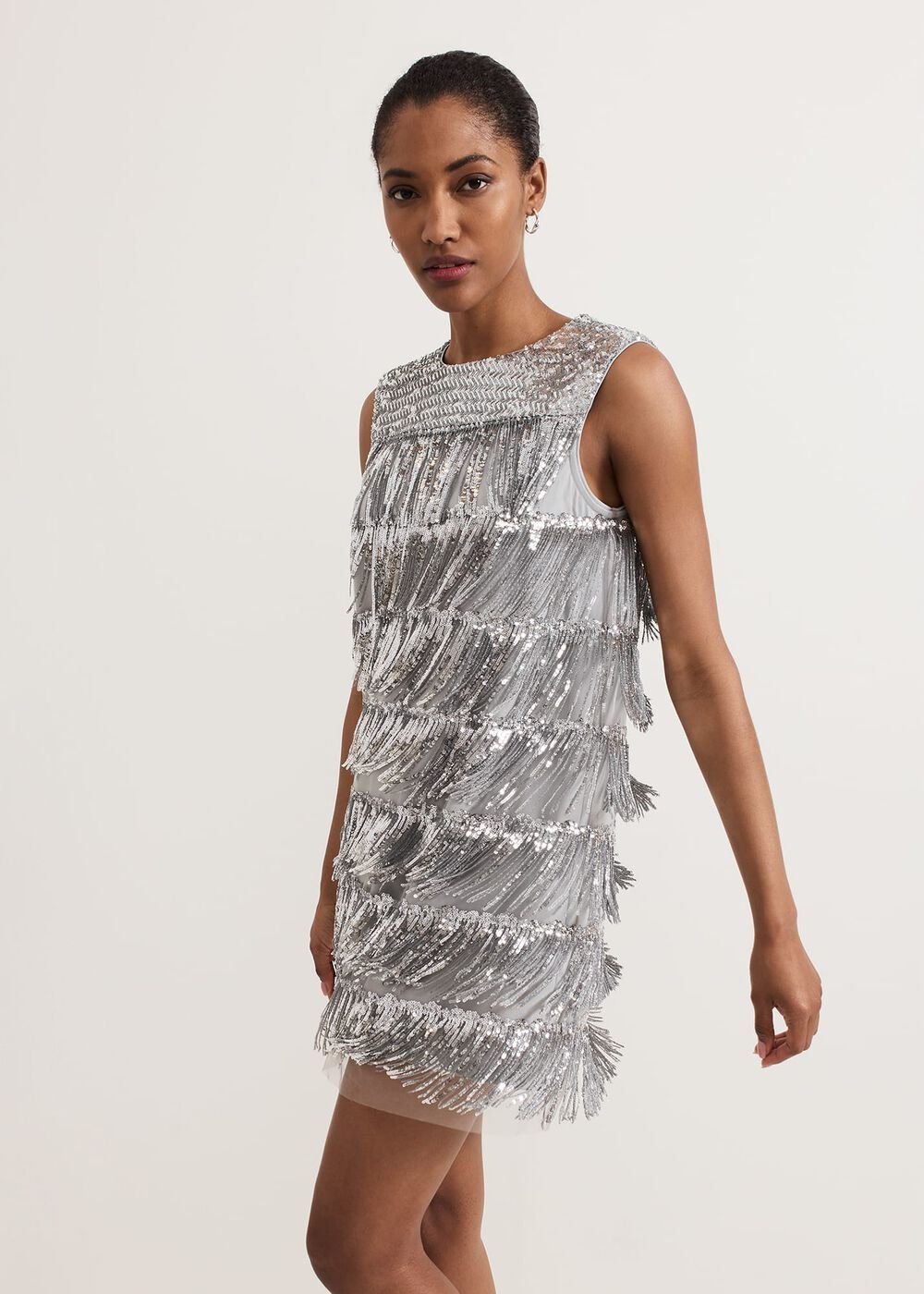 Lula Fringe Sequin Dress Silver