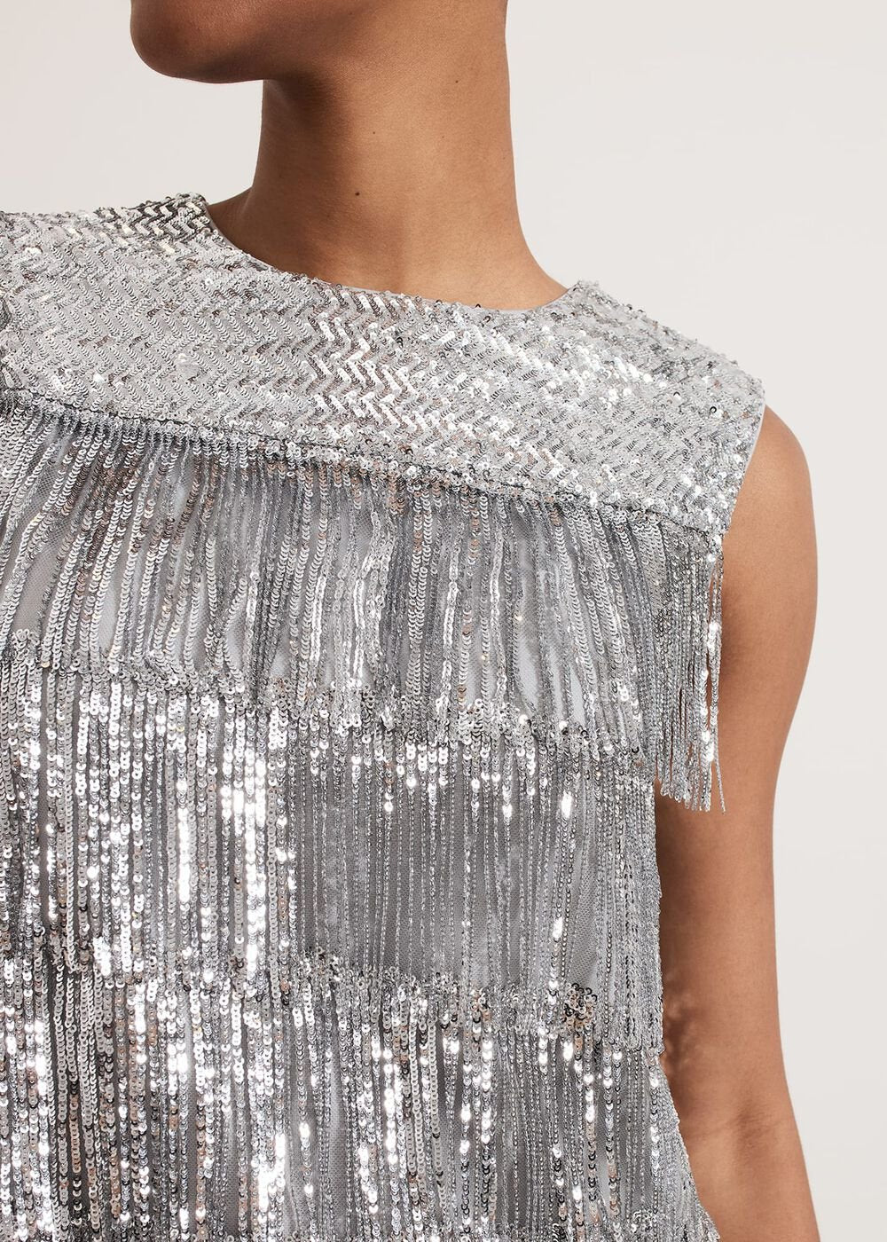 Lula Fringe Sequin Dress Silver