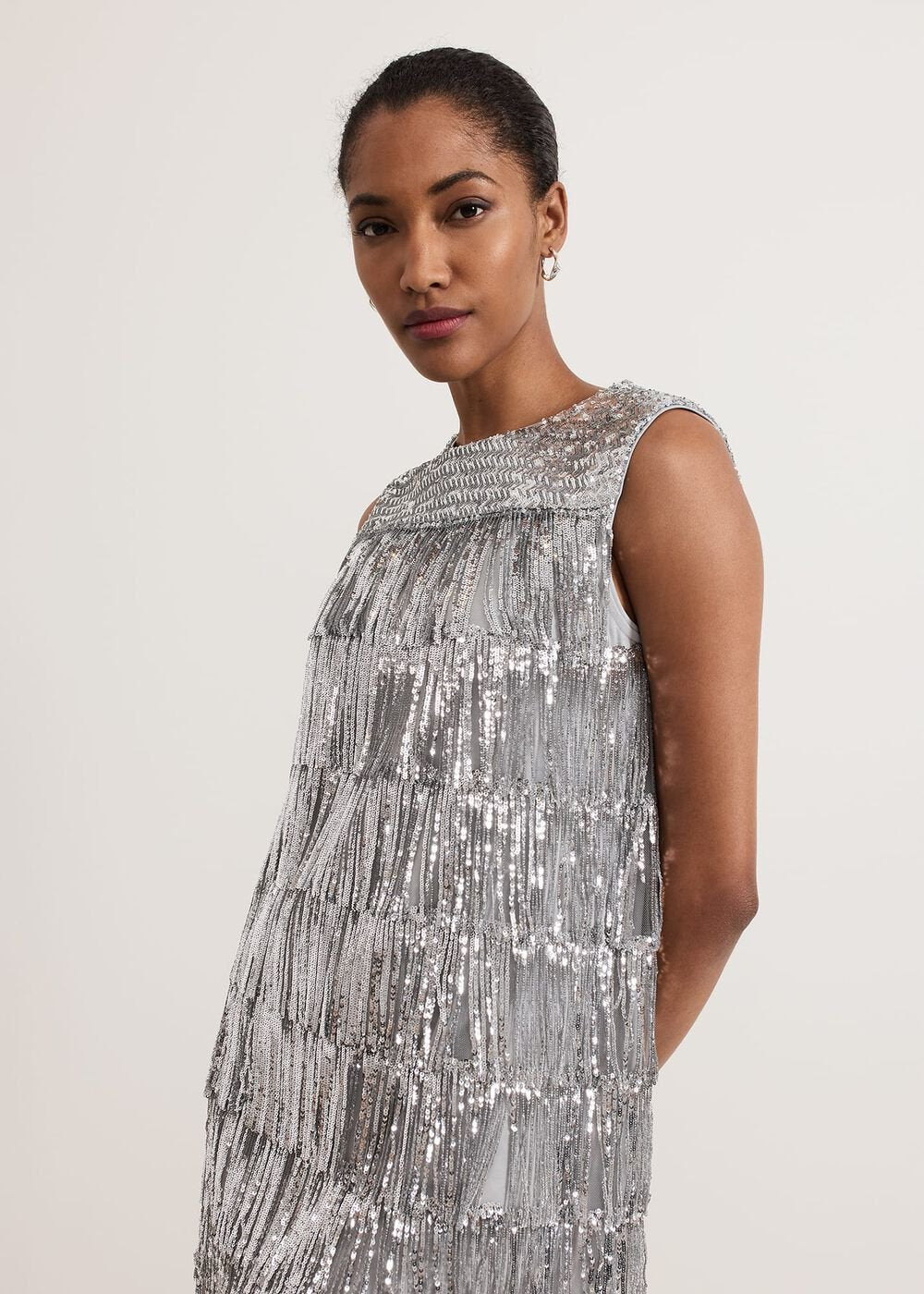 Lula Fringe Sequin Dress Silver
