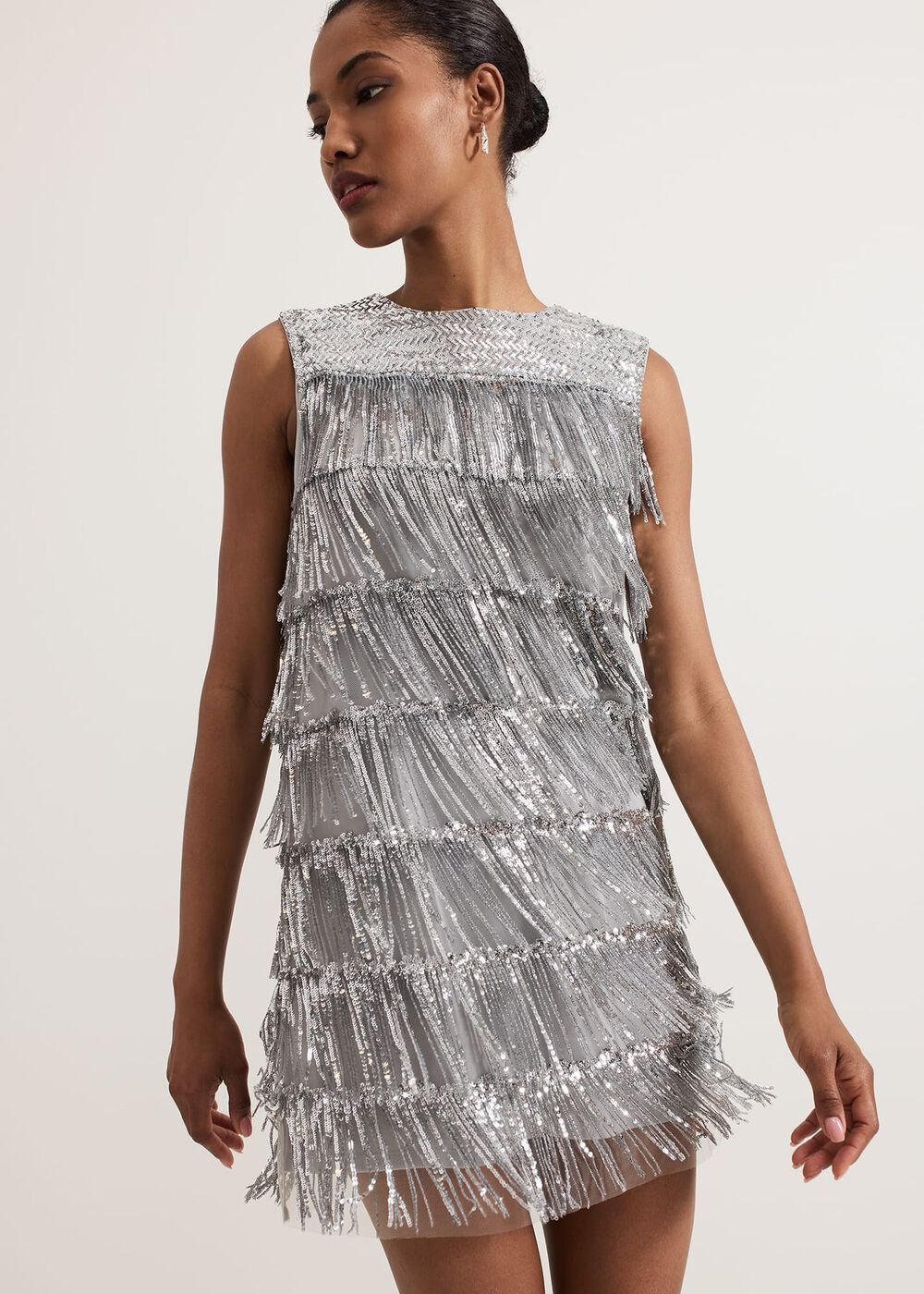 Lula Fringe Sequin Dress Silver
