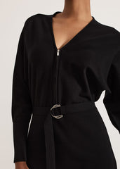 Dixie Batwing Zip Belted Dress Black