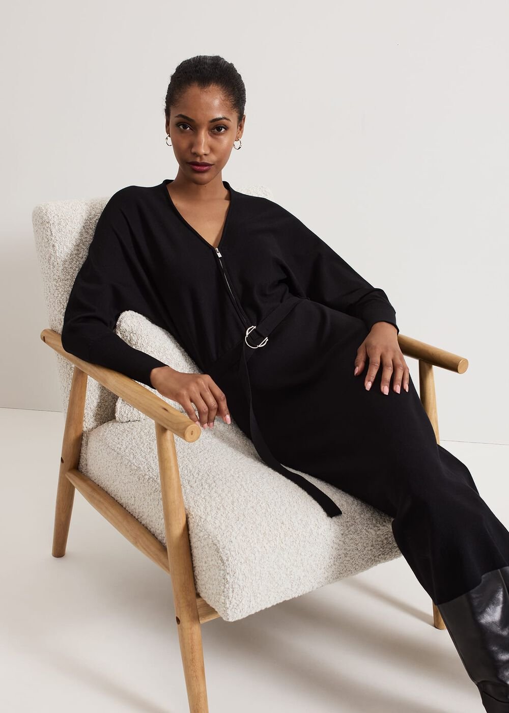 Dixie Batwing Zip Belted Dress Black