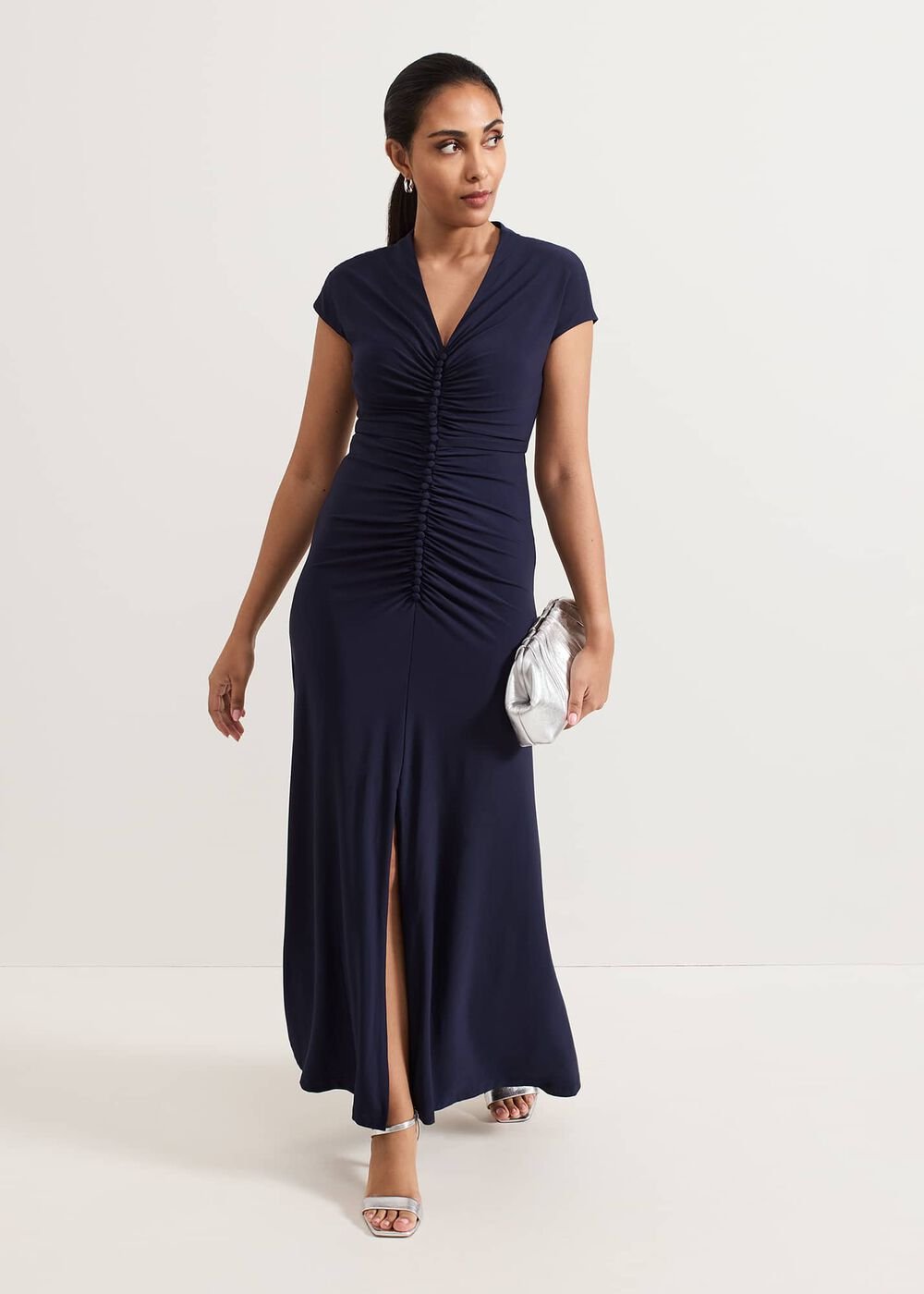 Petite Daisy Navy Ruched Maxi Dress Navy