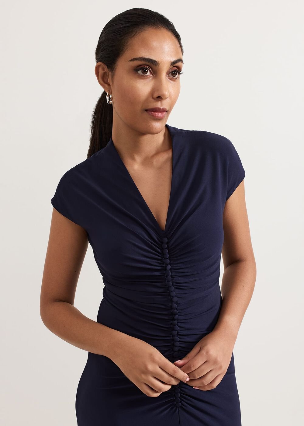Petite Daisy Navy Ruched Maxi Dress Navy
