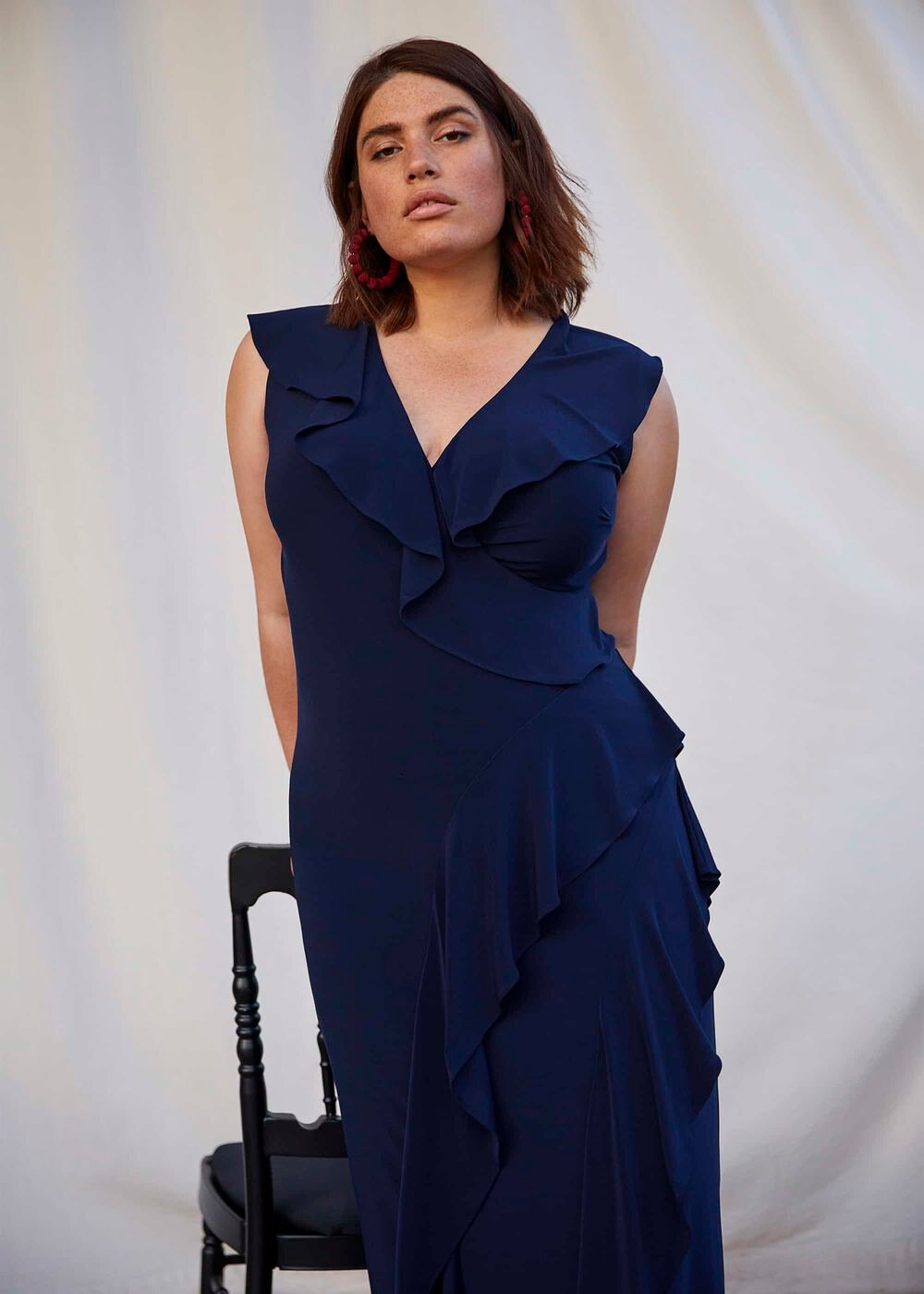 Lida Ruffle Maxi Dress Navy