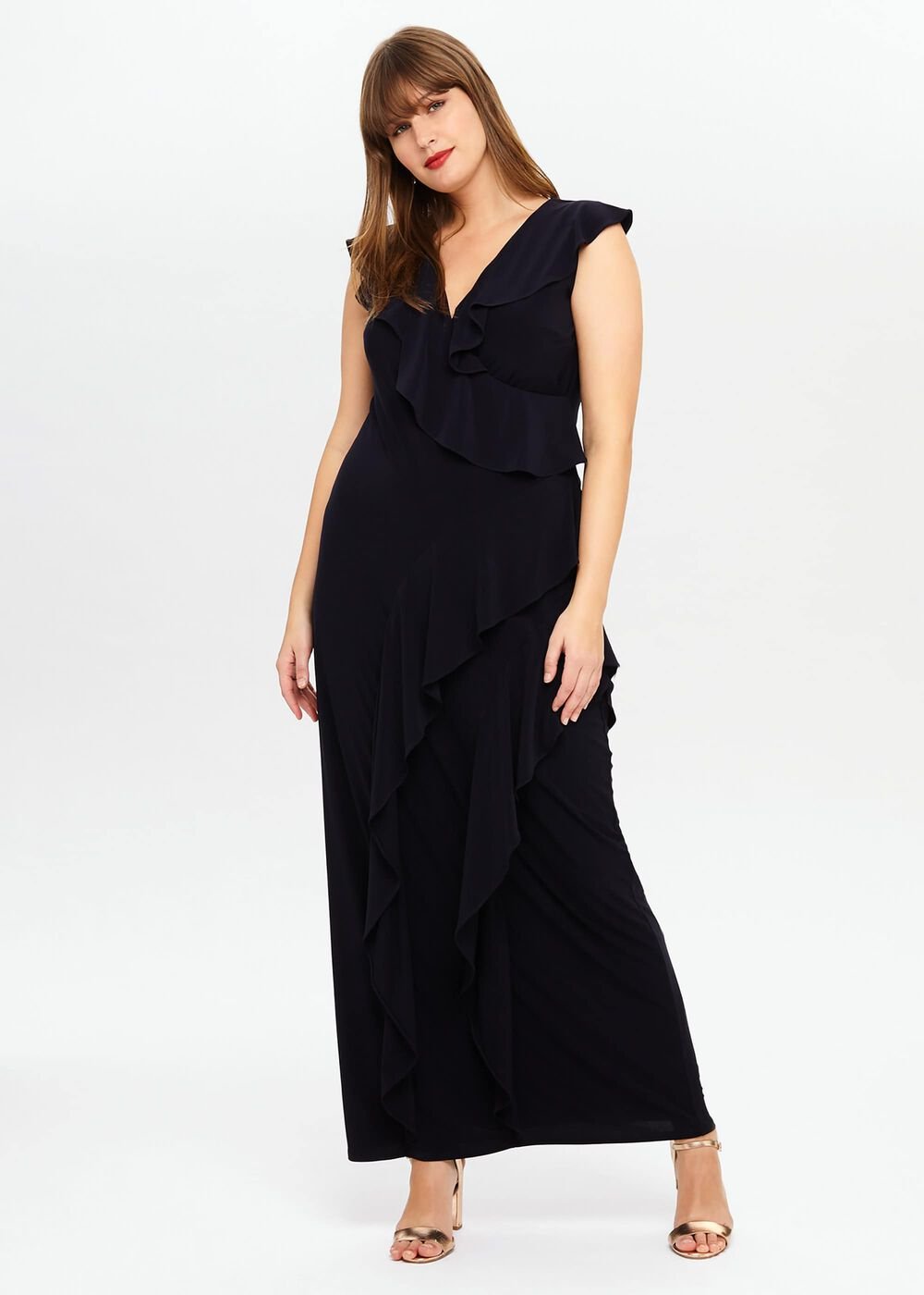 Lida Ruffle Maxi Dress Navy