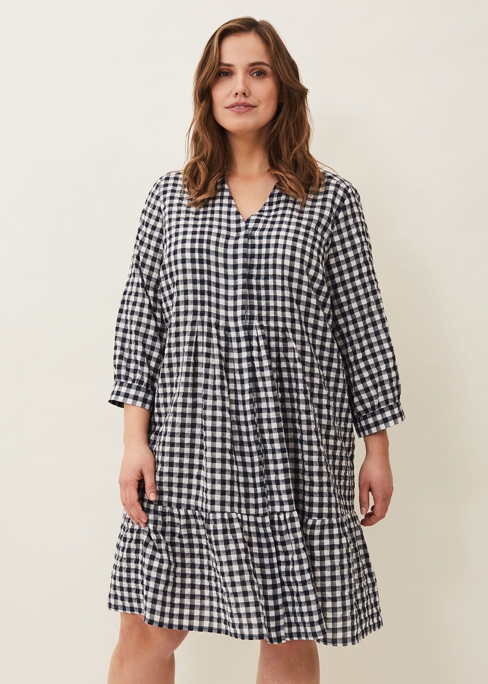 Oona Gingham Swing Dress Navy/White
