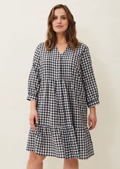 Oona Gingham Swing Dress Navy/White