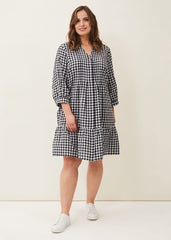 Oona Gingham Swing Dress Navy/White