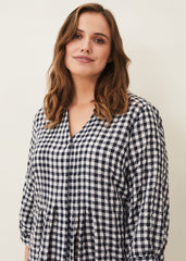 Oona Gingham Swing Dress Navy/White