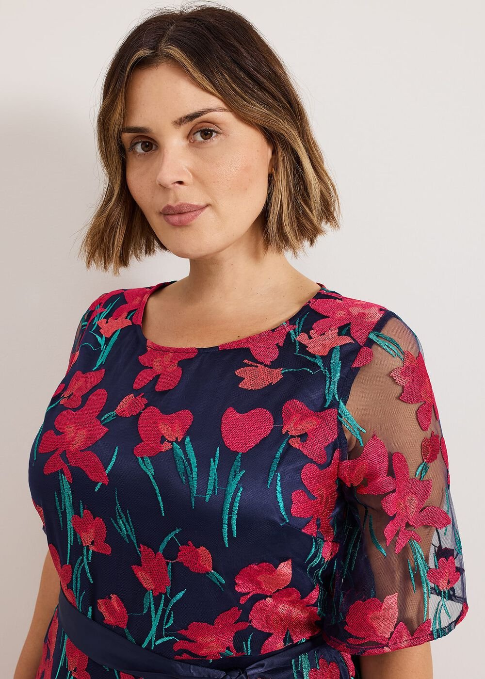 Lottie Embroidered Dress Navy Multi