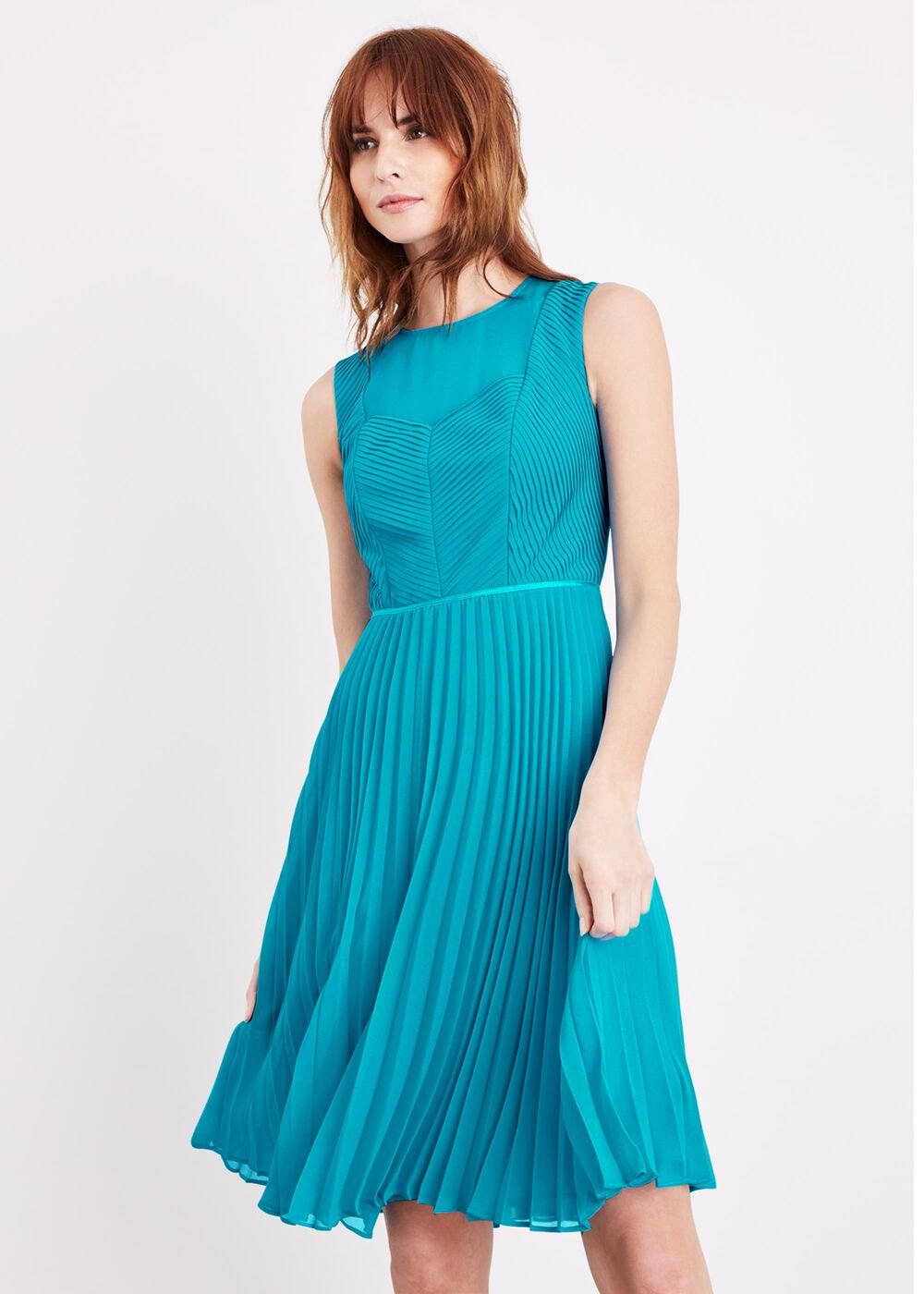 Edythe Pleat Dress Turquoise