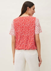 Ebony Ditsy Floral Wrap Top Red/Ivory