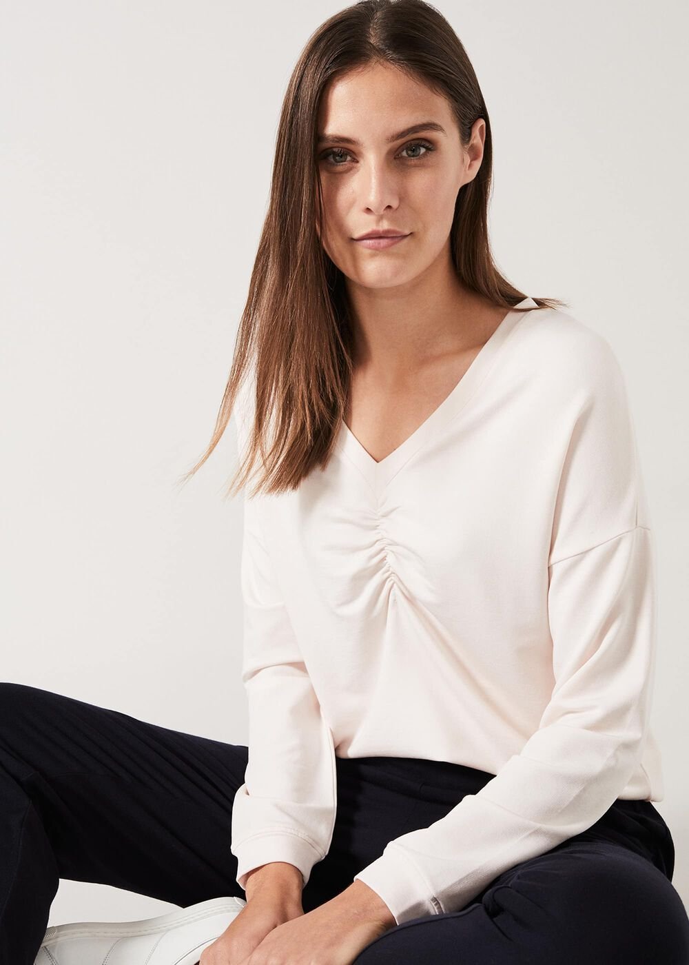 Ruched Front Sweat Top Soft Pink