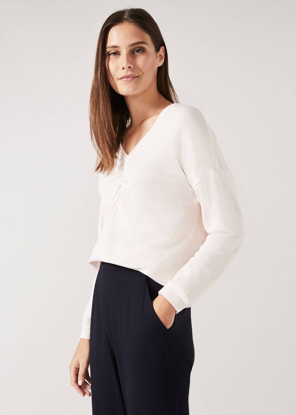 Ruched Front Sweat Top Soft Pink