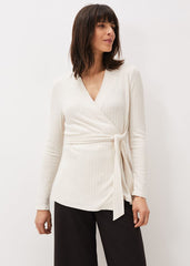Deona Ribbed Wrap Top Cream