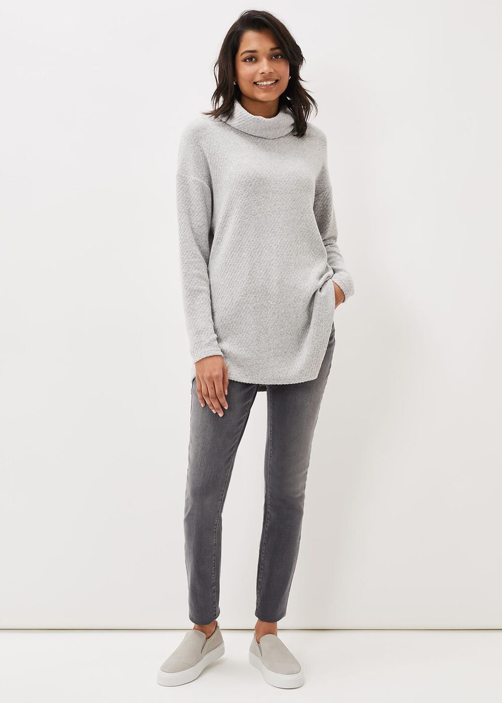 Nico Asymmetric Textured Jersey Top Grey