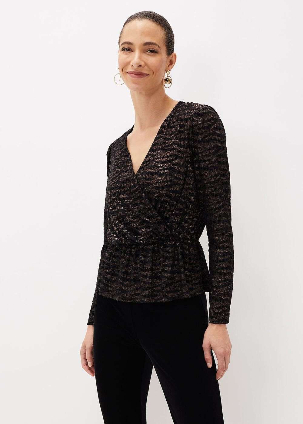 Lauren Animal Burnout Texture Top Black