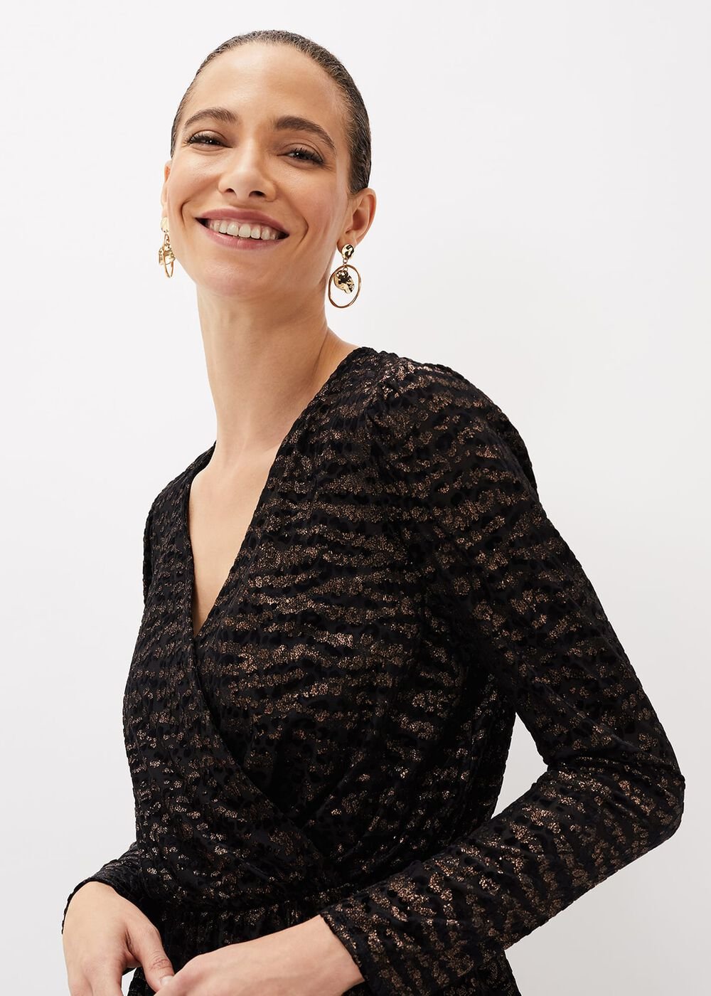 Lauren Animal Burnout Texture Top Black