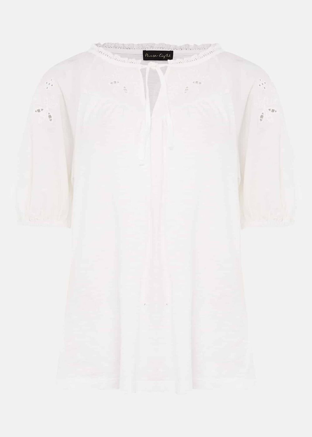 Floella Embroidered Sleeve Jersey Top White