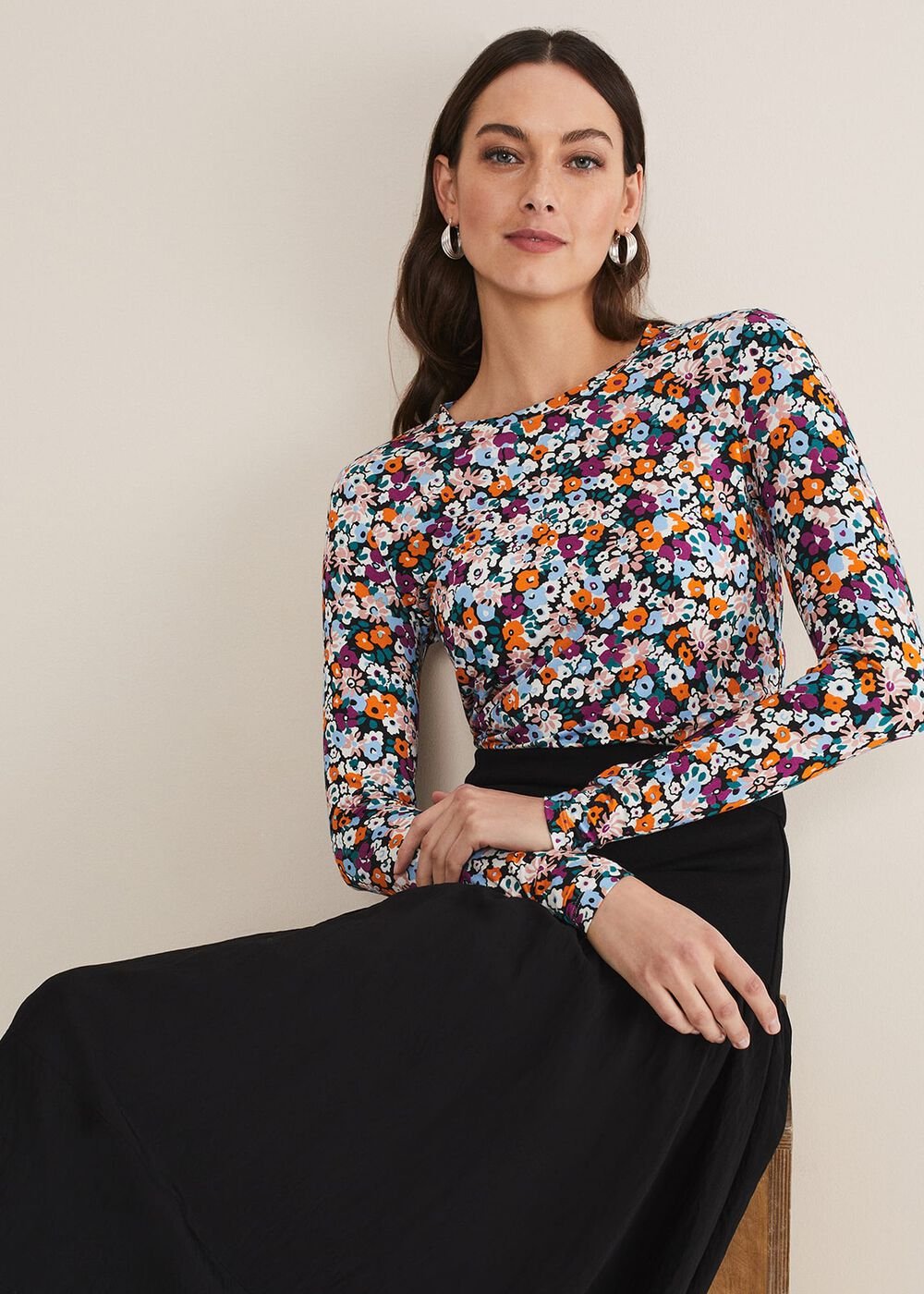 Serena Jersey Ditsy Top Multi-Coloured